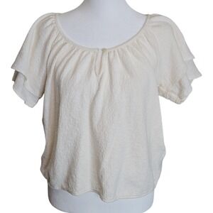 Madewell Texture & Thread Cream Textured Flutter Sleeve Top Women's Size S